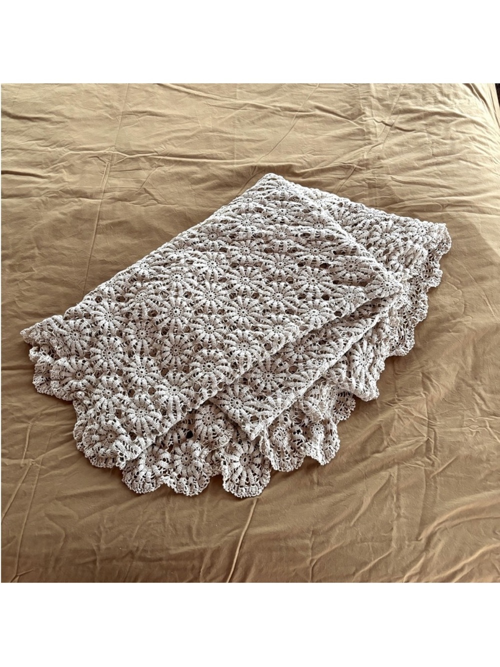 Antique Ecru Crochet Bedspread